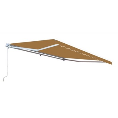 Sand Polyester Retractable Patio Awning with White Frame, 12' x 10'