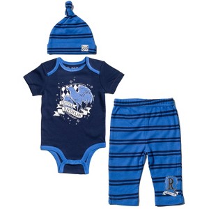 Harry Potter Gryffindor Hufflepuff Ravenclaw Baby Bodysuit Pants and Hat 3 Piece Outfit Set Newborn to Infant - 1 of 4