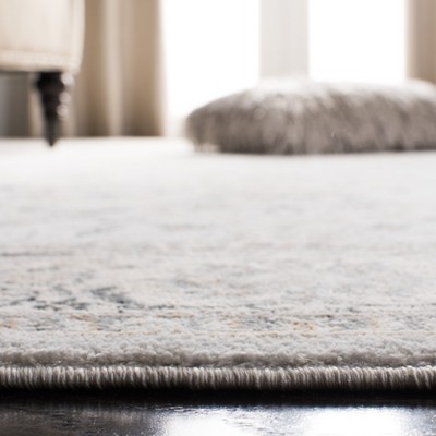 Light Grey and Cream Hand-Knotted Round Synthetic Rug