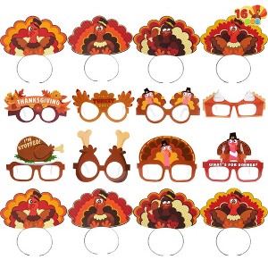 SYNCFUN 16 Pcs Thanksgiving Turkey Headbands and Glasses Frame for Thanksgiving Party Favors Accessories(One Size Fits All) - 1 of 4