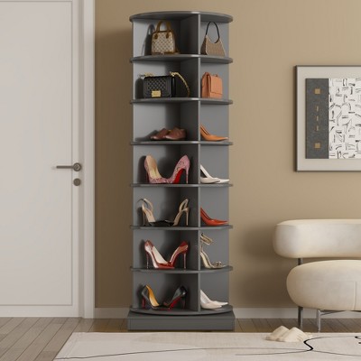 LOVMOR Rotating Shoe Rack Tower,Fit 24-28 Pairs Of Shoes or Bags Shoe Cabinet,Round Carousel Vertical Handbag Organizer