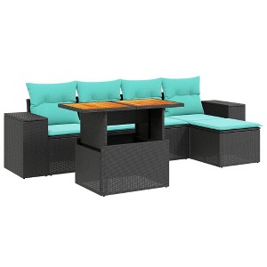vidaXL 6 Piece Patio Sofa Set with Cushions - Black Poly Rattan without storage - 1 of 4