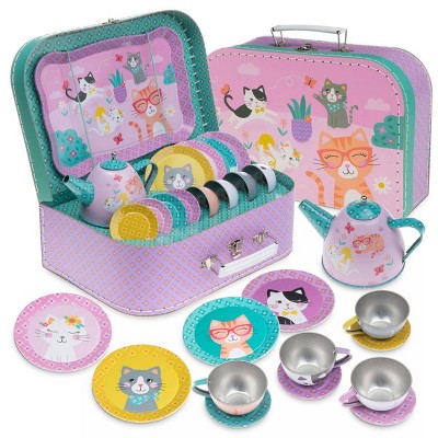 Photo 1 of 15pc Cat Tea Set with Jewelry Storage Case - Jewelkeeper