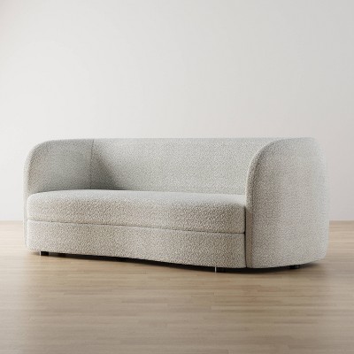 85" Off-White Boucle Fabric Curved Sofa with Wooden Legs