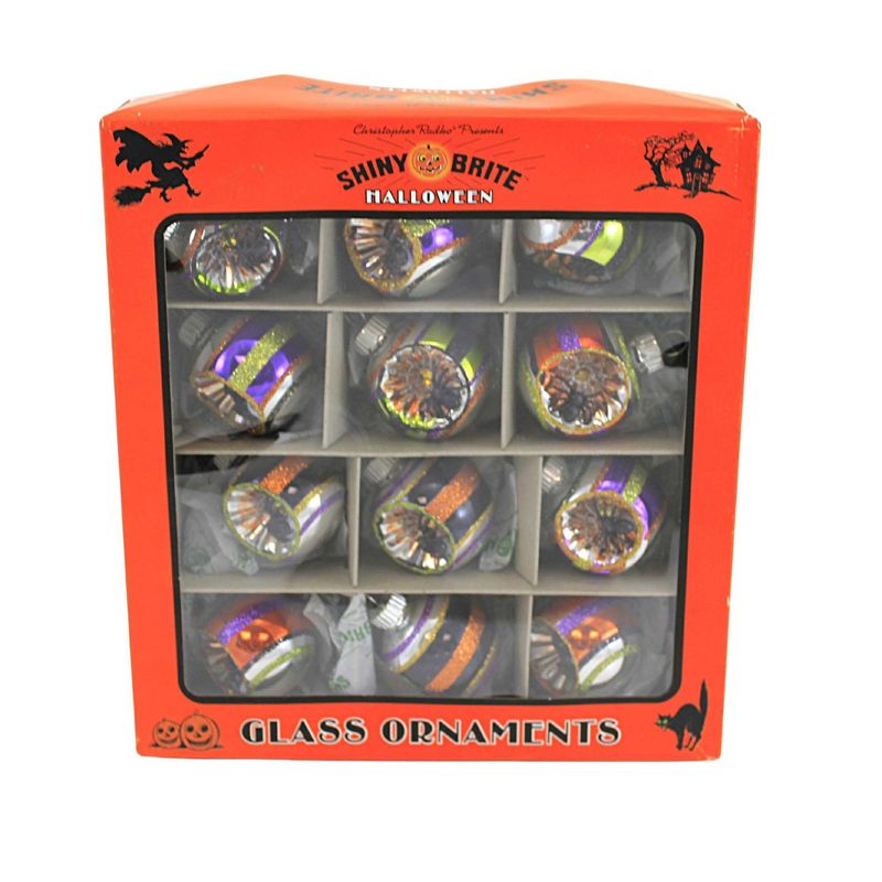 Shiny Brite 1.75 In Rounds With Spider Reflectors Ornament Halloween Striped Tree Ornament Sets, 2 of 4