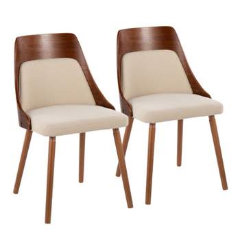 Set of 2 Anabelle Mid Century Modern Dining Chairs Brown/Off White - Lumisource
