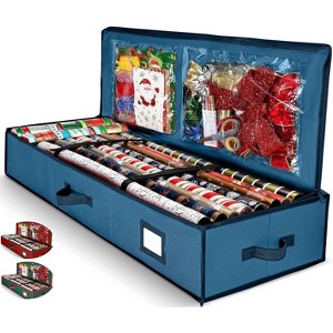 HOMIOR Premium Gift Wrap Organizer, Underbed Storage Box, for Christmas Wrapping Paper - Fits 24 Rolls, Blue - 1 of 4