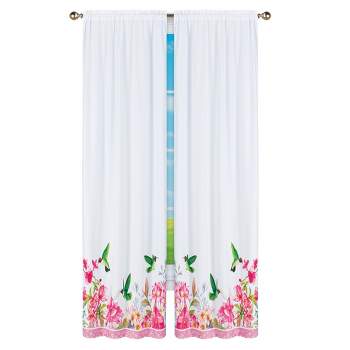 Collections Etc Embroidered Hummingbird Pink Floral Curtains