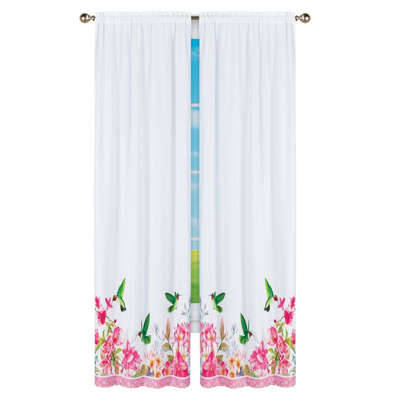Collections Etc Embroidered Hummingbird Pink Floral Curtains, 1 of 4