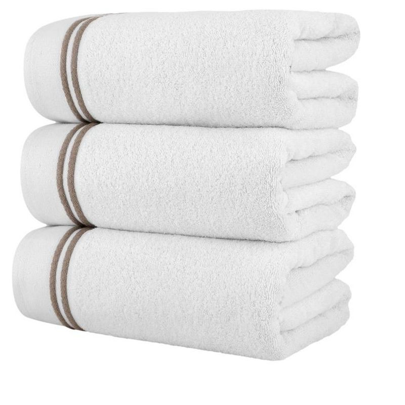 Chic Home Vivian 3 Piece Stripe Bath Towel Set, White-Taupe, 3 of 7