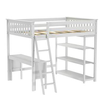 Max & Lily Full Size High Loft Bed with Desk, Ladder and Bookcase, Solid Wood Frame, Space Saving, 400 lbs Weight Capacity, Easy Assembly