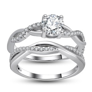 Queena Sterling Silver White Gold Wedding Ring Set for Women Cz Engagement Ring Eternity Band Ginger Lyne Collection - 1 of 4
