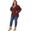 Women's Plus Size Button Down V Neck Long Sleeve Solid Casual Knit Cardigan - Agnes Orinda - 3 of 4