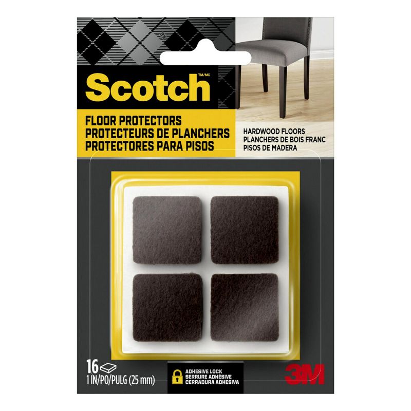 Scotch 16pc 1&#34; Square Felt Pads Brown, 1 of 6