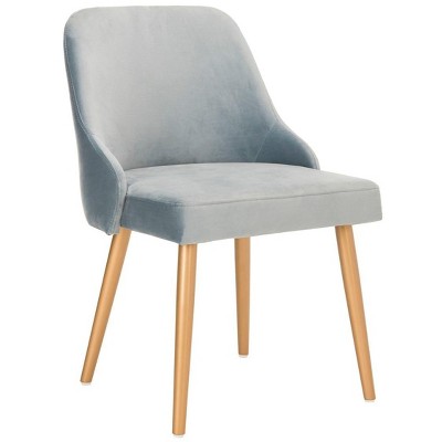 Slate Blue Velvet Upholstered Parsons Chair with Gold Legs