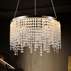 DOMETOUR 16 Luxury Crystal LED Chandelier, Adjustable Height & Color (3000K-6000K), Modern for Living, Dining, Bedroom - 1 of 4