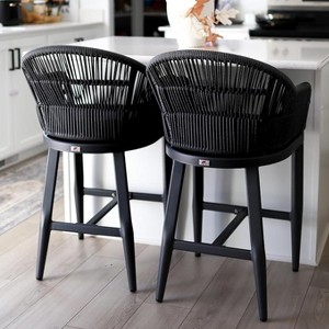 PURPLE LEAF Outdoor Bar Stools Set of 2 Patio Metal Modern Wicker Bar Chairs Woven Aluminum Barstools - 1 of 4