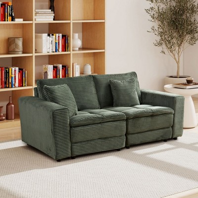 2 Seats Corduroy Modular Sofa with Complimentary 2 Pillows, Detachable Cushions, and Space-Saving Design