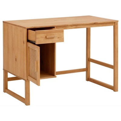 Natural Wood Writing Desk with Drawer and Filing Cabinet