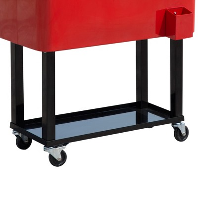 Ruby Red Metal Rolling Outdoor Cooler with Wheels
