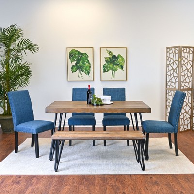 NicBex Dining Room Table Set for 6 Rustic Dining Table Set with Wooden Tabletop, 1 Wooden Bench and 4 Upholstered Chairs for Dining Room