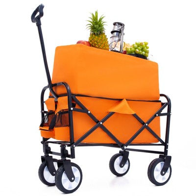 VisioGear Extention Collapsible Foldable Wagon Cart, Grocery Cart for for Camping Shopping Sports Gardeing Fishing, Orange, 25.98"*17.32"*37.4"