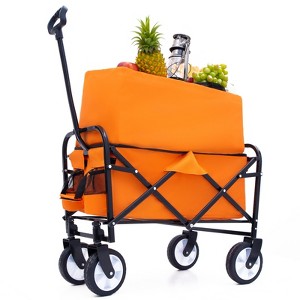 VisioGear Extention Collapsible Foldable Wagon Cart, Grocery Cart for for Camping Shopping Sports Gardeing Fishing, Orange, 25.98"*17.32"*37.4" - 1 of 4