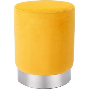 BirdRock Home Round Velvet Ottoman Foot Stool - Yellow - 1 of 3