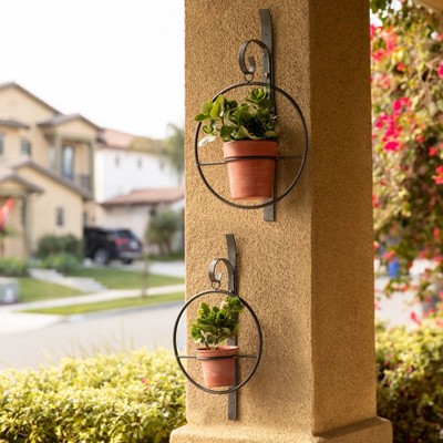 Set of 2 Black Iron Hanging Planters with Terracotta Pots