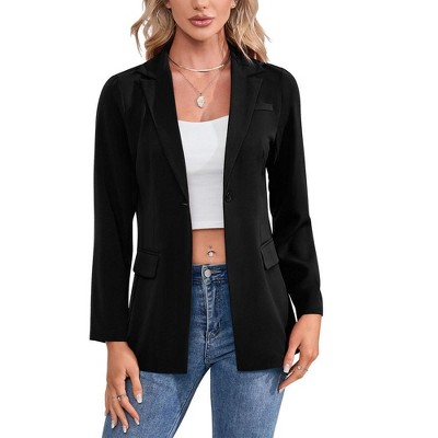 Casual Blazer Jackets for Women Long Sleeve Open Front Button Work Office Suit Jacket with Pockets