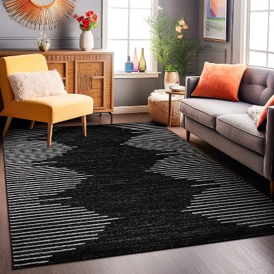 Black and White 5' x 7' Bohemian Stripe Synthetic Area Rug