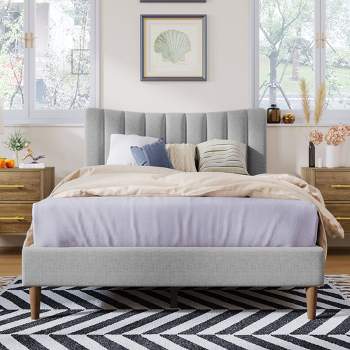 Nue Twin Upholstered Bed Curved Tufted Headboard Charcoal Gray Burlap