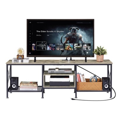 VECELO TV Stand for TVs Up to 80" with Power Outlets, Media Console TV Table for Living Room, Bedroom, Brown/Gray