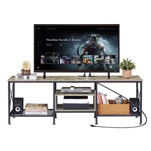 VECELO TV Stand for TVs Up to 80" with Power Outlets, Media Console TV Table for Living Room, Bedroom, Brown/Gray - 1 of 4