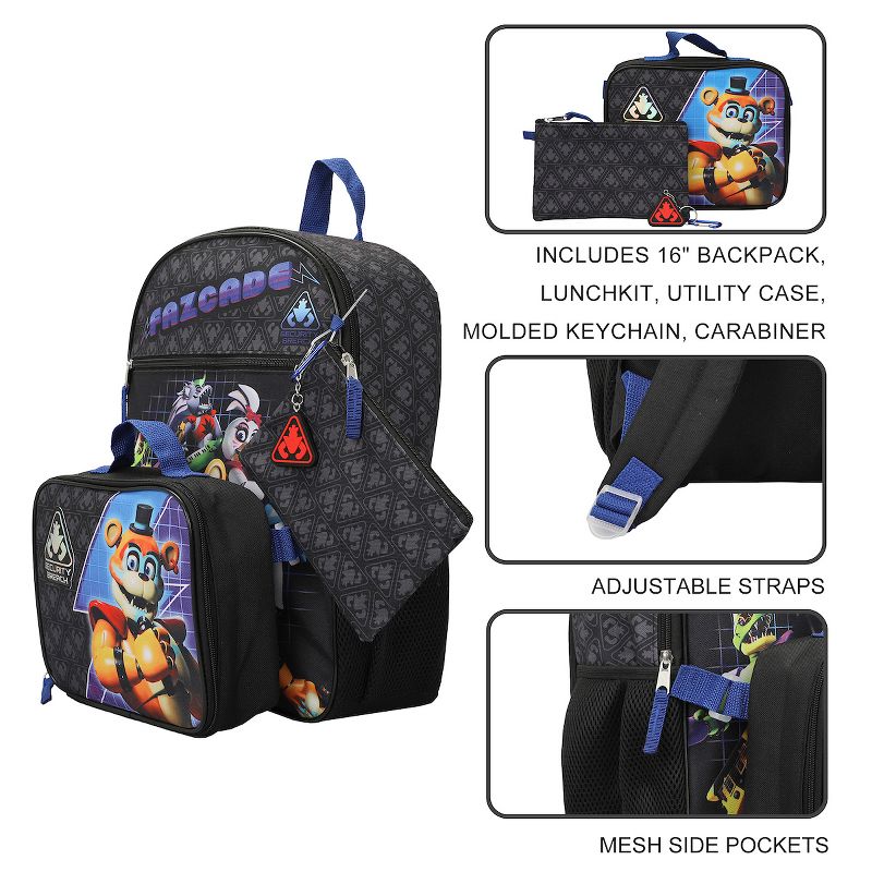 Five Nights At Freddy's Security Breach Fazcade Youth 5-Piece Backpack Set, 5 of 7