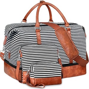 21 Inch Weekender Travel Duffle Bag with Shoe Compartment, 3PCS Set for Women, Carry On for Weekend and Business - 1 of 4