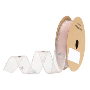 Unique Bargains Gift Wrapping Wide Star Sheer Wired Sparkly Chiffon Ribbon 1 Pc - 1 of 4