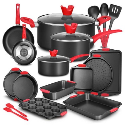 Nutrichef 13 Piece Aluminum Nonstick Kitchen Cookware Pots And Pan Set With  Lids, Strainer And Cooking Utensils, Black : Target