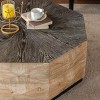 36" Octagon Wood Coffee Table with Embossed Pattern,Retro Geometric Center Table for Living Room or Office–The Pop Home - 3 of 4