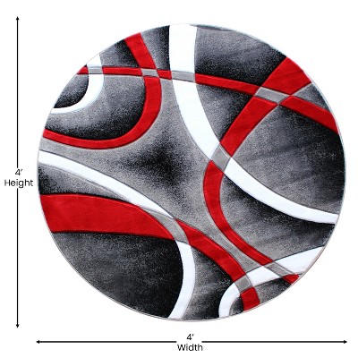 Sophia Collection Red and Gray Hand Carved Round Area Rug