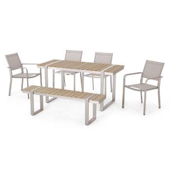 Otero 6pc Outdoor Aluminum Dining Set - Natural/Gray/Silver - Christopher Knight Home