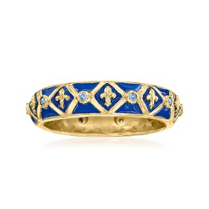 Ross-Simons 0.10 ct. t.w. Sapphire and Blue Enamel Fleur-De-Lis Eternity Band in 18kt Gold Over Sterling - 1 of 4