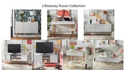 White and Gold Channel Front Sideboard with Adjustable Shelf