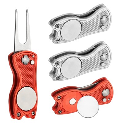 Unique Bargains Metal Foldable Magnetic Ball Marker Golf Divot Repair Tool 4 Pcs