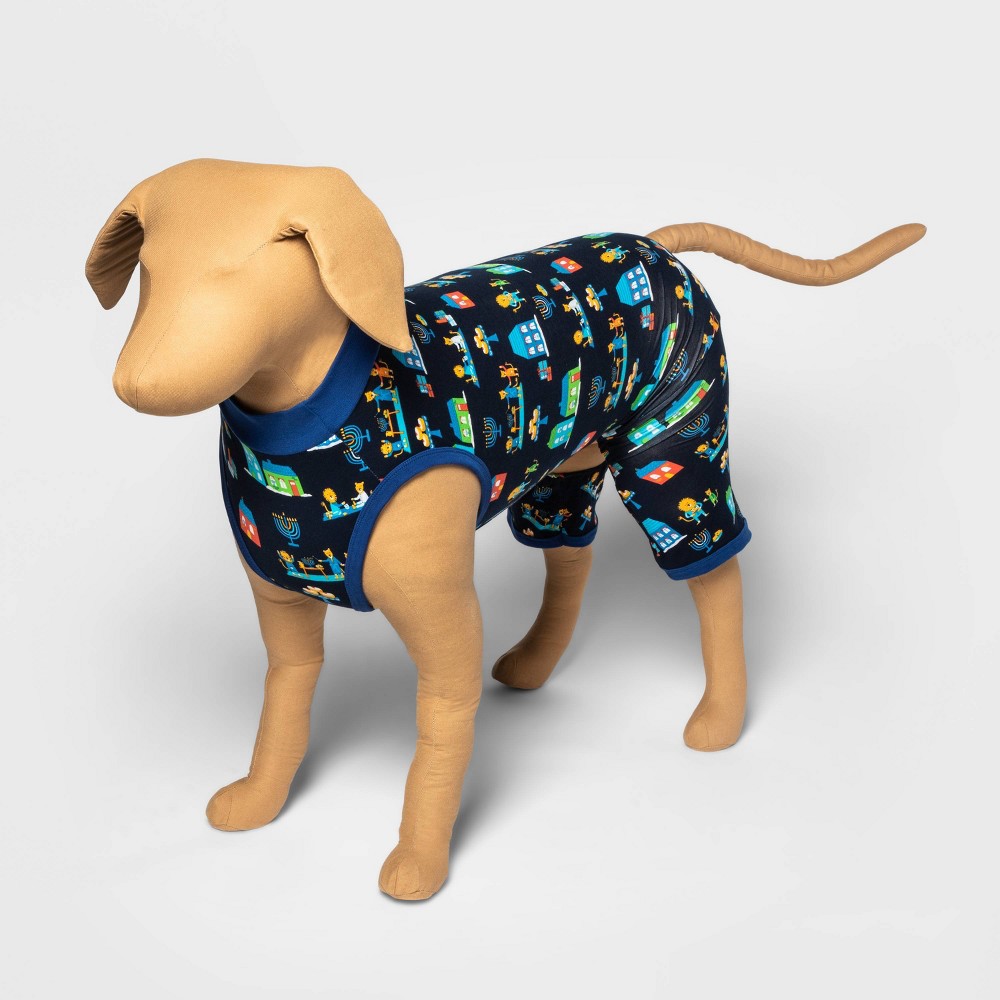 Dog Hanukkah Lion Family Pajama Set - Blue M