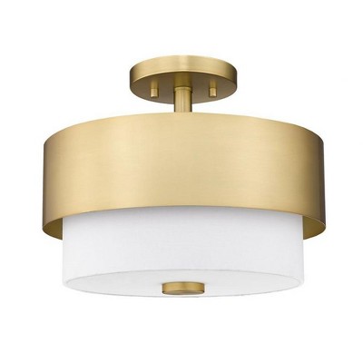 Matte Black and Brass Drum Semi-Flush Mount Light