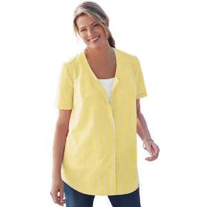 Woman Within Plus Size Seersucker Baseball Shirt - 1 of 4