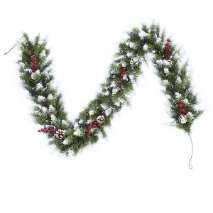 Perfect Holiday 6' Snow Flocked Camdon Fir Garland with Pine Cones & Berry Clusters - 1 of 4