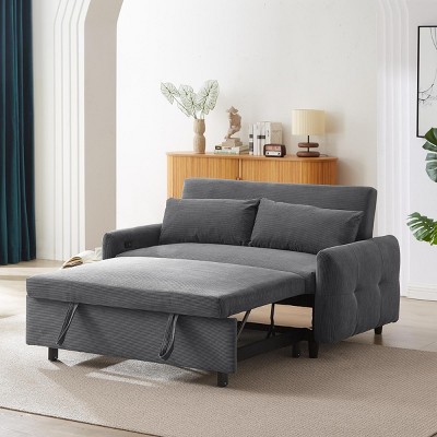 2 Seat Convertible Couch With 2 Throw Pillows And USB Ports,Corduroy Sofa Bed Couch,Loveseat Sofa,Furniture Living Room Couch Sofa-Maison Boucle
