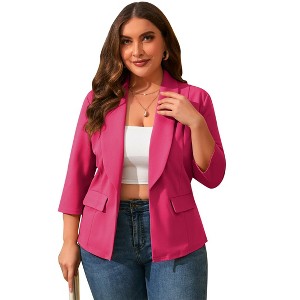 Women's Plus Size Blazer  Shawl Collar Elegant Notch Lapel Business Casual Tunic Office Suit Jacket with Pockets - 1 of 4